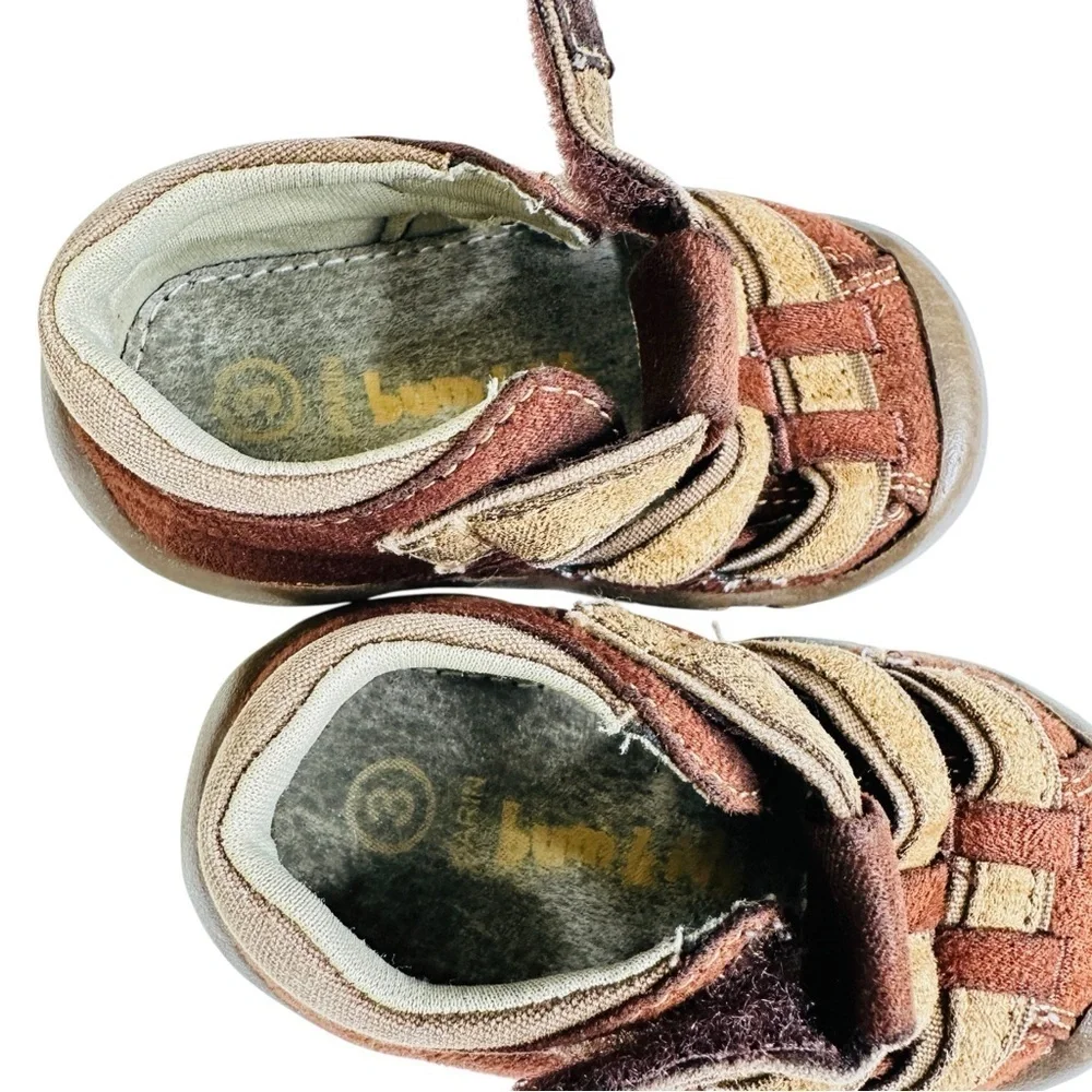 Bum Kids Darin Brown Tan Suede Hook and Loop Sandals Toddler Size 3